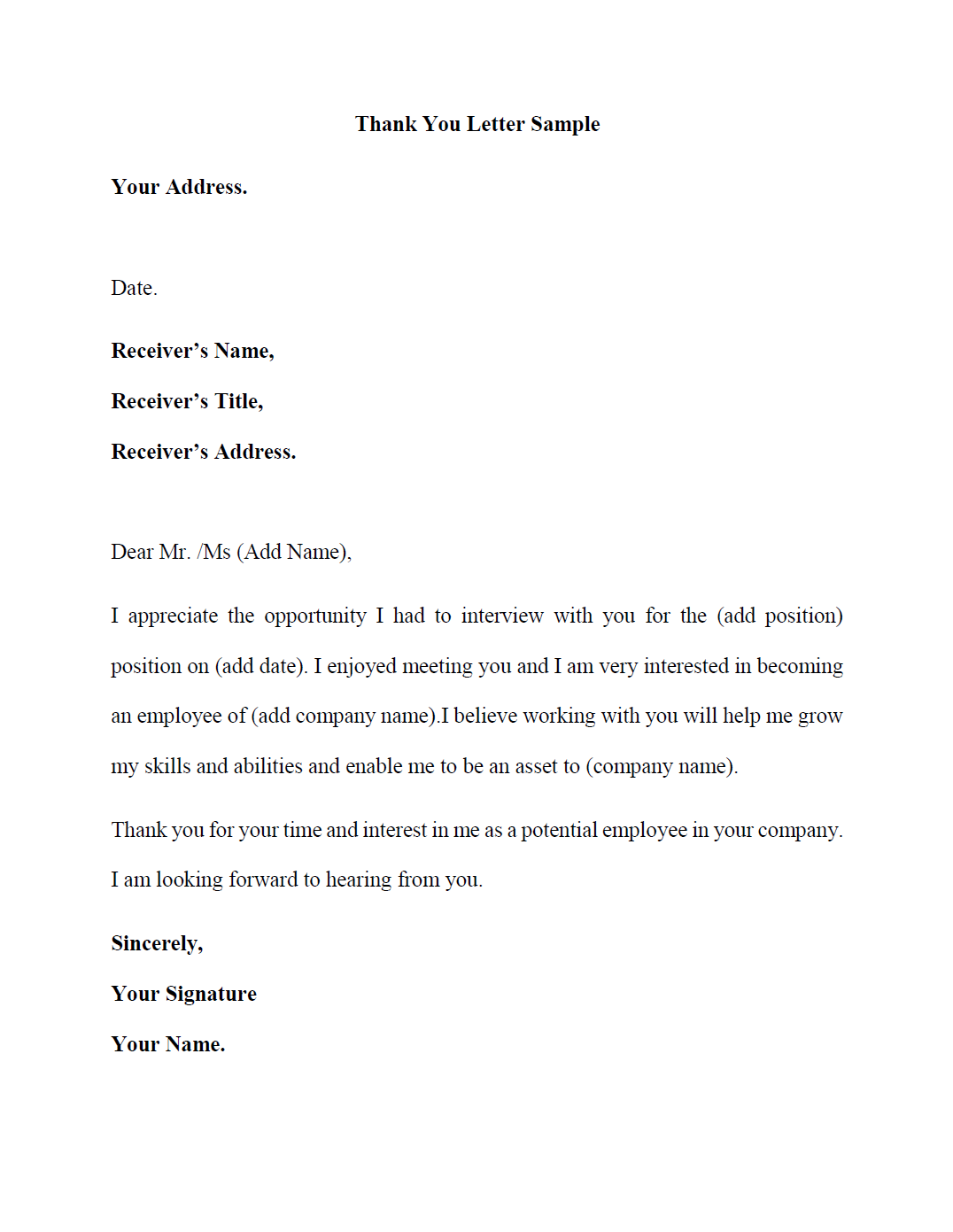 thank you letter sample after interview